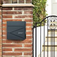 Wall Mounted Post Box With Newspaper Holder, Keys, Easy To Install, Modern Design, Charcoal Grey/Silver - Dark Grey - View 2