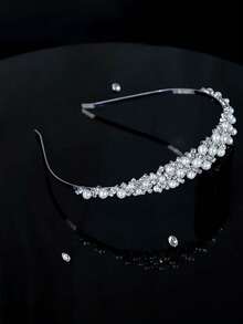 Faux Pearl & Rhinestone Headband, Princess Tiara Headpiece, Suitable For Party Decor, Wedding, Birthday, Costume Accessories