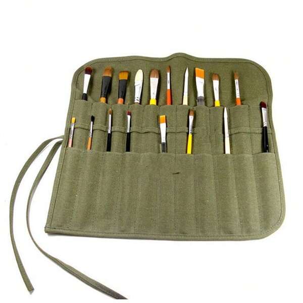 Estuche enrollable de lona resistente para pinceles, bolsa para artistas para guardar bolígrafos, acuarelas, pintura al óleo y material de papelería, portátil y de almacenamiento