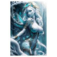 Pôster de tela de anime feminino - 1 peça, rolo de tecido para decoração de parede, design sofisticado e sofisticado, detalhes em prata e dourado sem moldura