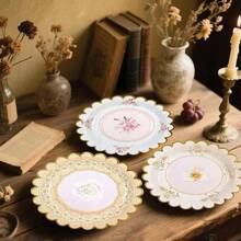48 PCS Vintage Floral Paper Plates Inch, Scalloped Flower Tea Party Plates Disposable Cake Dessert Plate Birthday Bridal Shower Shower Wedding Party Decorations Floral - Hoa - Xem 5