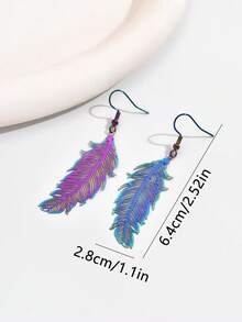 1 par de pendientes con colgante de pluma hueca y colorida, joyería casual de fiesta para mujeres