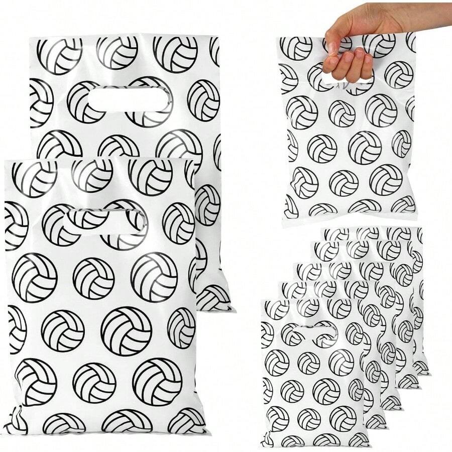 50pcs Volleyball Bags, 9.84x6.69in Volleyball Goodie Bags With Handles Sports Birthday Party Favor Supplies Goody Decoration Treat Snacks Candies - Black, White - View 1