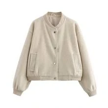 Vestes bomber courtes pour femmes, manches longues, style baseball, mode automne et hiver. Vestes d'aviateur avec boutons, streetwear - Beige - Voir 8