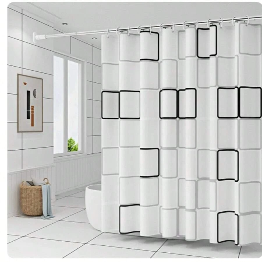 Cortina de ducha impermeable para baño, cortina de partición resistente al moho y engrosada, juego de barras de cortina de ducha, sin necesidad de perforación - Multicolor - Ver 1