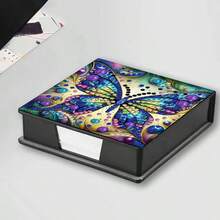 1 件 5D 钻石画套件 - 书签盒收纳盒,特殊形状水晶水钻彩色蝴蝶和蜜蜂图案,DIY 钻石马赛克备忘录夹,适用于办公室,手工艺术品,理想的商务礼物,附带 150 张书签纸 - 彩色 - 查看 5