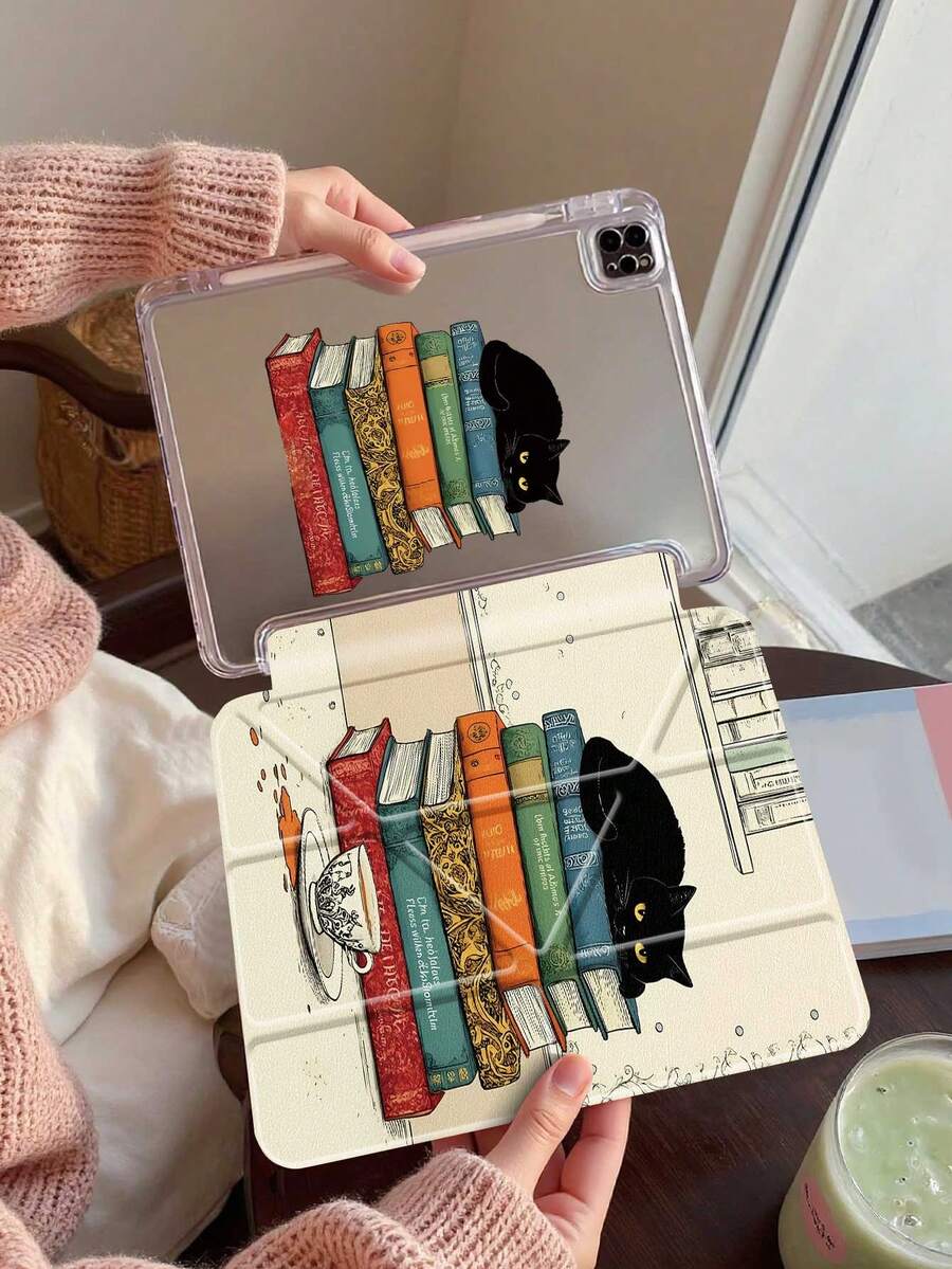 猫咪图案透明水晶平板电脑保护套。兼容 iPad 11 (2025/10.9)/Air 4/5/6/7 (2025/10.2)/Pro 11/第十代/9.7/10.5，iPad (A16) 11 英寸第 11 代 2025，兼容三星 Galaxy Tab，Kindle (第 11 代) 2022 年发布，时尚图案保护套，节日礼物，支持自动睡眠/唤醒功能。