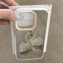1pc TPU Material Elegant Vintage Lake Swan Pattern Phone Case Compatible With Apple/Compatible With Redmi/ 17 Pro Max Phones,International Version, Not The Domestic Version - White - View 3