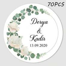 24/35/70/108 piezas Pegatinas redondas personalizadas con sus nombres y fecha para bodas, invitaciones, cajas de regalo, etiquetas de papel, adhesivas, multifuncionales, duraderas, ornamentales, reutilizables, exquisitas, elegantes, de alta calidad, coloridas, modernas, personalizadas, únicas - Multicolor - Ver 34