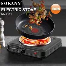SOKANY 1000W Portable Electric Induction Cooktop, 5 Temperature Settings, Stainless Steel Panel, Heating Indicator Light, Built-In Temperature Control, Overheat Protection. Suitable For All Cookware, Great For RV/Home/Camping/Apartment/Laboratory Use.