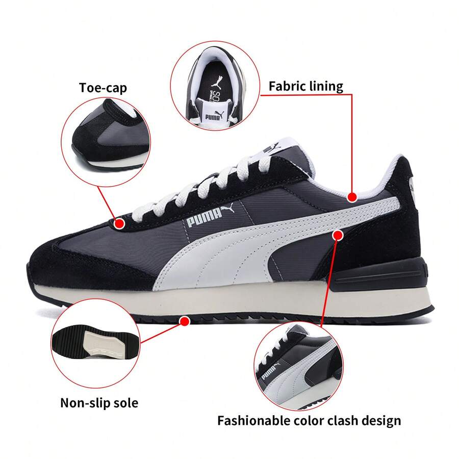 Puma 男女情侣款 R78 系列休闲轻便舒适跑鞋 - 深灰色-白-黑色 - 查看 1