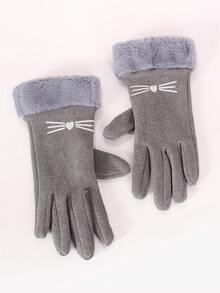 1 Pair Cute Cat Face Decorated Fleece Gloves - Available In Multiple Colors, Warm For Winter - Cute Cat - Face Decorated - View 13