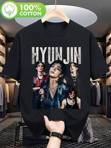 Men's T-Shirt - Funny Anime, Men's Christmas Costume, HYUN JIN K-Pop Concert T-Shirt - Black Graphic T-Shirt With Member Sporting Design, Unisex Crew Neck Shirt For Concerts, Gym, Casual Wear - Perfect Gift For K-Pop Fans (Spring/Autumn/Summer) - Ideal For Couples & Solo Outfits, Fan Merchandise, Bold Text Design, Comfortable Fit, Gym Outfit, Design, Durable Material, Short Sleeve Top, Music Lover, Men's T-Shirt, Men's Gym Clothes, Men's Clothing, Gym T-Shirt For Men, Ideal Gift For Friend, Teens & Adults - Versatile For Hiking, Beach, Parties & Leisure Trips, Fashion - 黑色 - 查看 8