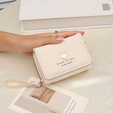 可爱心形金属字母钱包，轻巧新款，纽扣闭合，大容量，女士迷你钱包，小钱包，卡包，零钱包，钱包，可爱手腕包