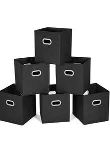 6 Cajas Organizadoras De Tela Plegables Hogar Almacenamiento - Negro - Ver 2