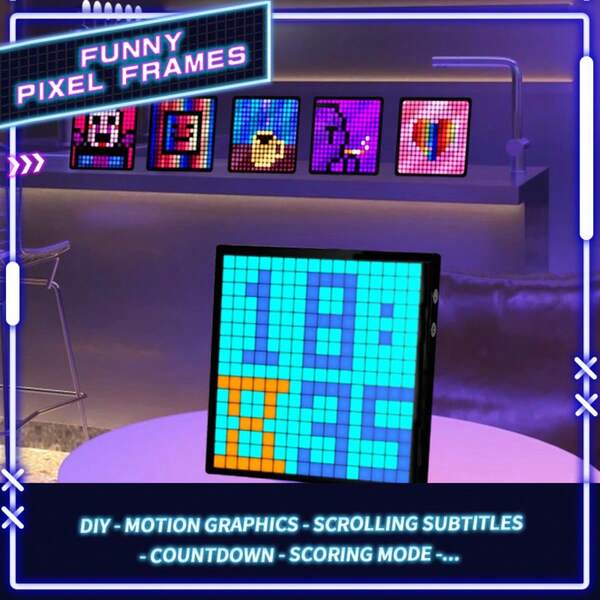 Pantalla LED de píxeles, luz nocturna de pantalla LED programable, control de aplicación, animación de patrones de texto, se puede usar en la pared o en el escritorio, muy adecuado para la decoración del hogar, la creación de arte, la sala de juegos, el bar, el automóvil, la bicicleta, la publicidad, el hotel, regalo de Navidad