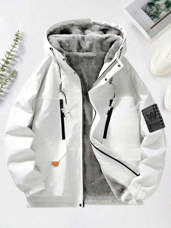 Men's Outdoor Sports Casual Thermal Lined Thick Jacket, For Fall Winter