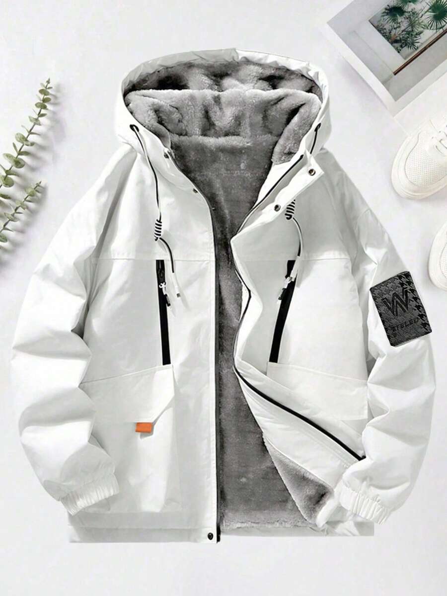 Men's Long Sleeve Outdoor Sports Casual Thermal Lined Thick Jacket, For Fall Winter