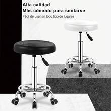 Round Rolling Stool PU Leather Cushion Swivel Stool With Wheels Height Adjustable - White - View 8