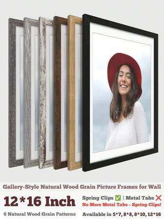 XXBANZHUAN Vintage Distressed & Classic Style Gallery-Style Picture Frames | 12x16/8x10/8x8/5x7 Inches | Upgraded Spring Clips | 6 Natural Wood Grain Patterns (Light Gray/Deep Gray/Red Brown/Black/Light Wood/Weathered White) | Perfect For Living Room/Bedroom/Study/Office Decor