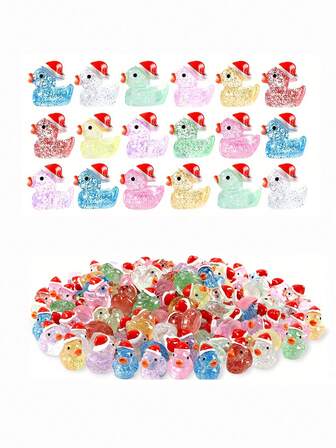 5/20/50/100 Mini Glittering Duck - Colorful Resin Duck Figurine, Suitable For Gift Bags And Party Gifts, No Power Required, Christmas Figurine