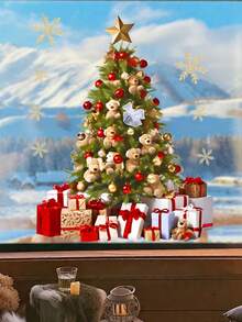 1pc Christmas Tree Glass Sticker, Holiday Home Decor, Window & Display Decoration, Party Accessory - Multicolor - View 3