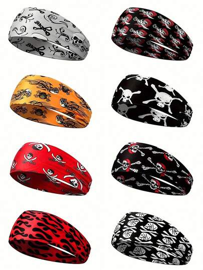 1 faixa de cabeça esportiva pirata, faixa elástica para cabelo, fantasia de Halloween para homens e mulheres, chapéu largo, elástico e antiderrapante com estampa de caveira