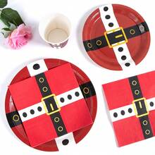 Thème de Noël Ceinture du Père Noël Assiettes, serviettes, gobelets jetables - Fournitures de fête pour 30 invités, assiettes en papier jetables convenant pour anniversaire, mariage, fête, pique-nique en famille