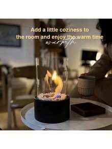 1 件舒适便携式不锈钢室内壁炉 - 加热炉配有圆形玻璃吧台氛围灯，营造温暖的氛围和放松 - 紧凑、节能，适合家庭或办公室使用，圣诞装饰灯