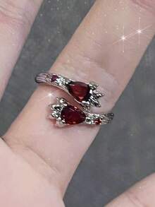 8pcs/Set Unique Combination Rings With Red Butterfly, Heart & Dotted Rhinestone Decor - Multicolor - View 7