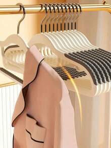 Multi-Functional Non-Slip Clothes Hanger With Built-In Hooks & Pants Bar, Beige Durable Plastic & Metal Hanger For Shirts, Dresses, Pants, Coats - Space-Saving Closet Organizer For Home & Laundry (5/10)Packs) - 橘子10個 - 查看 7