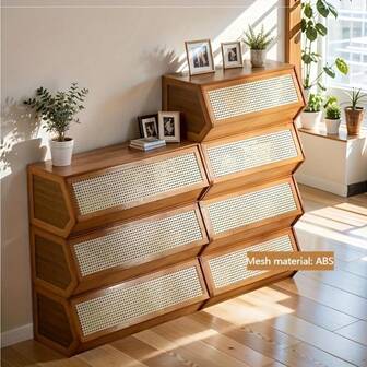 可堆叠储物柜，独立盒体配塑料藤条门，适用于客厅、厨房、卧室和书房等场所，可自由组合，用途广泛，母亲节礼物、节日礼物、生日礼物之选。