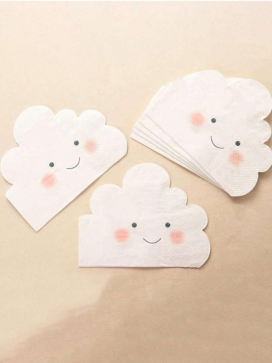 20/40pcs White Cloud Paper Napkins - 2-Ply Decorative Smiling Face Design, Cocktail Napkins, Pure Wood Pulp Paper Napkins, Double-Ply Soft, No Fluorescent Agent, Highly Absorbent, No Shedding Or Breaking, 3D Embossed + Colorful Pattern, Suitable For Birthdays, Gender Reveals And Party Decorations - Multicolor - View 1