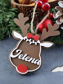 Custom Elk Bow Christmas Decorations With Name, Personalized Wooden Double-Layer Hanging Ornaments, Christmas Gifts, Customized Christmas Tree Decorations, Customizable Christmas Ornaments, Christmas Decor, Merry Christmas, Living Room Decor, Family, Mom, Dad - Style B - View 3