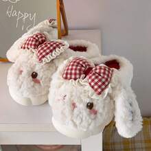 新款可爱毛绒室内拖鞋，可爱的大耳兔设计，温暖的保暖内衬，舒适防滑毛绒拖鞋，适合居家、学生 - 白色 - 查看 6