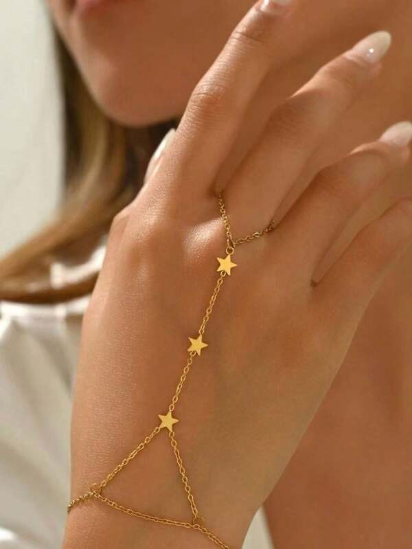1pc Stainless Steel Pentagram Finger Chain, Minimalist Delicate Clavicle Chain, Versatile Chic Accessory For Commuting