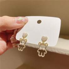 1 Pair S925 Sterling Silver Stud Earrings, Minimalist Small Cubic Zirconia Five-Pointed Star & Cute Bear Earrings For Women