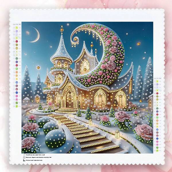 Novo kit de pintura diamante faça você mesmo flocado (sem moldura) - tema Moon Cottage, pintura diamante parcial 5D em formato especial, mosaico feito à mão, adequado para decoração de parede de casa, 30*30 cm/11,81*11,81 pol.