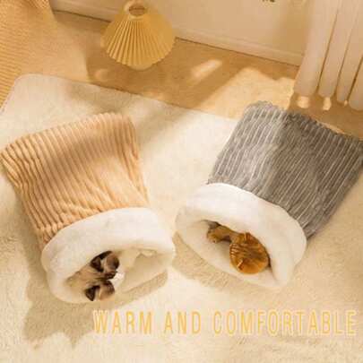 1pc Cat Sleeping Bag, Comfortable Cat Sleeping Bag, Cat Winter Sleeping Bag, Warm And Cozy Cat Sleeping Bag - Semi-Enclosed Soft Plush Sleeping Bag - Suitable For Indoor Cats