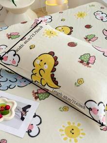 1 件儿童卡通印花枕套，信封枕套，熊、恐龙、星星和心形图案，装饰枕套，厚天鹅绒面料，亲肤柔软，30cm*50cm/40cm*60cm/48cm*74cm（不含枕芯）