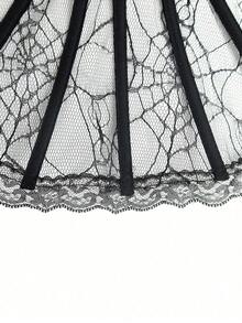 Halloween Medieval Retro Queen Vampire Shawl Headwear Cosplay With Skeleton Black Lace Cape Collar Cosplay Costume Accessories, Polyester