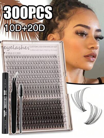 300/460 Pcs DIY Reusable Eyelash Cluster Kit ,DIY Eyelash Cluster Kit, Mixed Length 10-18mm, D Curl, Soft, Anime, Doll, Fluffy Styles, Reusable False Lashes With Glue, Tweezers, Brush, For Beginners, Daily Wear, Dates, Parties