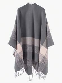 1 pieza Chal de mujer de unicolor con rayas, de moda y cálido, para otoño/invierno