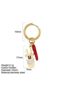 1pc Y2K Stainless Steel Enamel Chili Cartoon Earrings For Women, Santa Claus & Reindeer Christmas Stocking Earrings, Suitable For Christmas Wear, Autumn/Winter Daily Wear, Christmas Gift - Yellow Gold - View 16