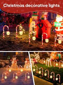 1Set 4pcs Solar-Powered Santa Claus Cane Lights LED Holiday Decorative Stakes With Santa Claus, Warm Light Festive Lighting For Christmas & Garden Celebrations, Solar Lights For Yard(No Batteries)
