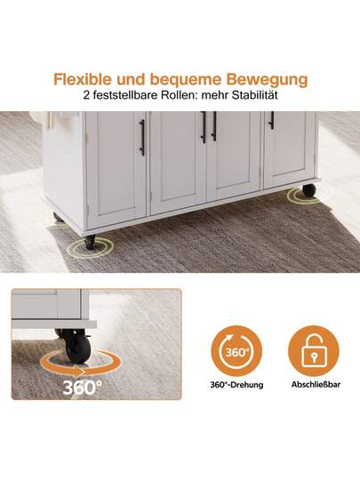 120*45cm, Mobile Kitchen Isl Trolley, Worktop Extends Up To 70cm, Hidden Cutlery Drawer, Adjustable Shelves, Spice Rack Towel Holder, Kitchen, Dining Room Or Living view 6