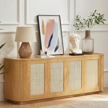 64" Sideboard Buffet Rattan Cabinet, Modern Fluted Credenza With Adjustable Shelves, Wooden Storage Cabinet TV Stand For Living Room Kitchen Dining Room Hallway, Natural,24615057 - 紅木色 - 查看 1
