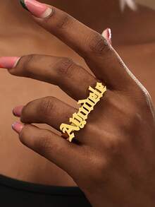 1pc Customized Personalized Double Finger Name Ring, Stainless Steel English Letter Couple Open Ring, Perfect Gift For Friends, Family, Relatives, Lovers, And Christmas - Multicolor - View 2