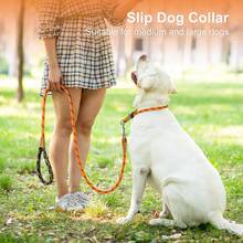 1PC Reflective Rope Training Dog Collar, Nylon Braided No Pull Quick Release Round Rope Collar With Adjustable Stopper For Medium And Large Dogs - Orange - View 8