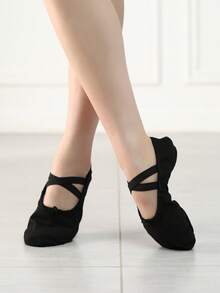 Zapatos de ballet con cordones, zapatos de ballet de suela blanda para mujer para interiores, zapatos de yoga para interiores, zapatos de práctica, zapatos planos - Negro - Ver 2